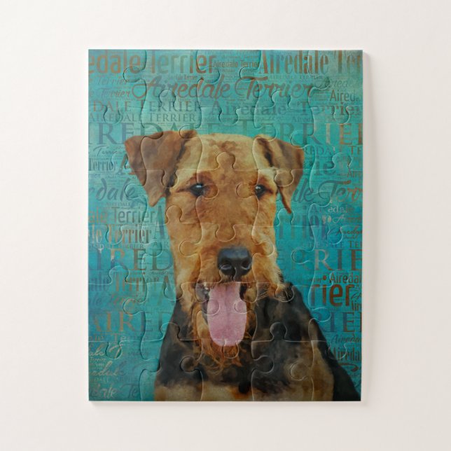 Puzzle Airedale Terrier Portrait sur Word Art (Vertical)