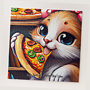Puzzle Ajouter le nom Texte, Drôle chat manger Pizza
