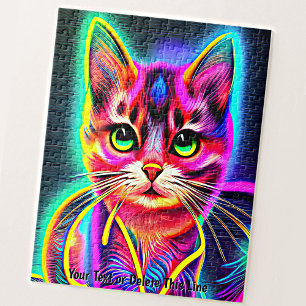 Puzzle Ajouter le nom Texte, Rainbow Neon Effet Cat