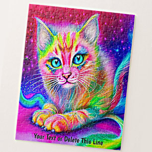 Puzzle Ajouter un nom Texte, Rainbow Neon Chat Kitten ave