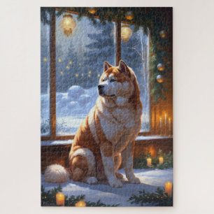 Puzzle Akita avec lumières de Noël vacances