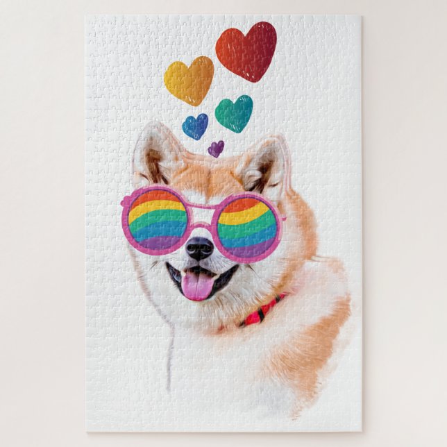 Puzzle Akita Chien avec Coeurs Saint Valentin (Vertical)