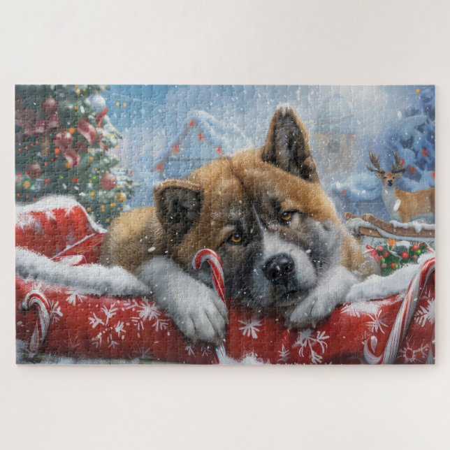 Puzzle Akita Chien Festive de Noël (Horizontal)