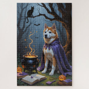 Puzzle Akita Chien Whimsical Halloween peinture