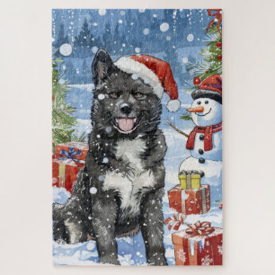 Puzzle Akita Chien Winter Wonderland Noël Joie