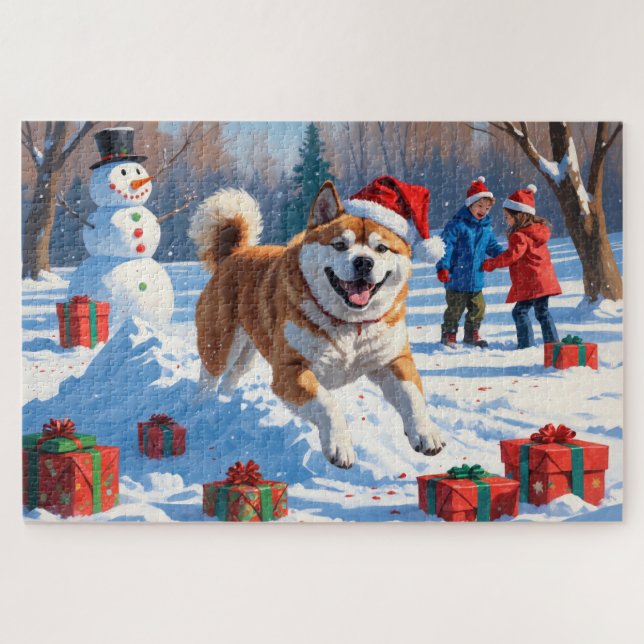 Puzzle Akita Christmas Festival scène de neige (Horizontal)