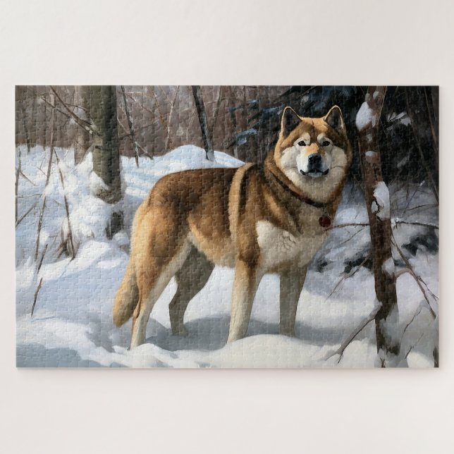 Puzzle Akita Laisser Neige Noël (Horizontal)