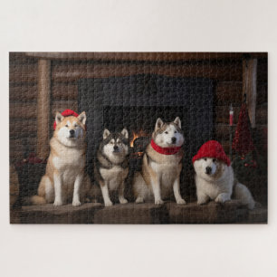 Puzzle Akita par le Noël de la cheminée