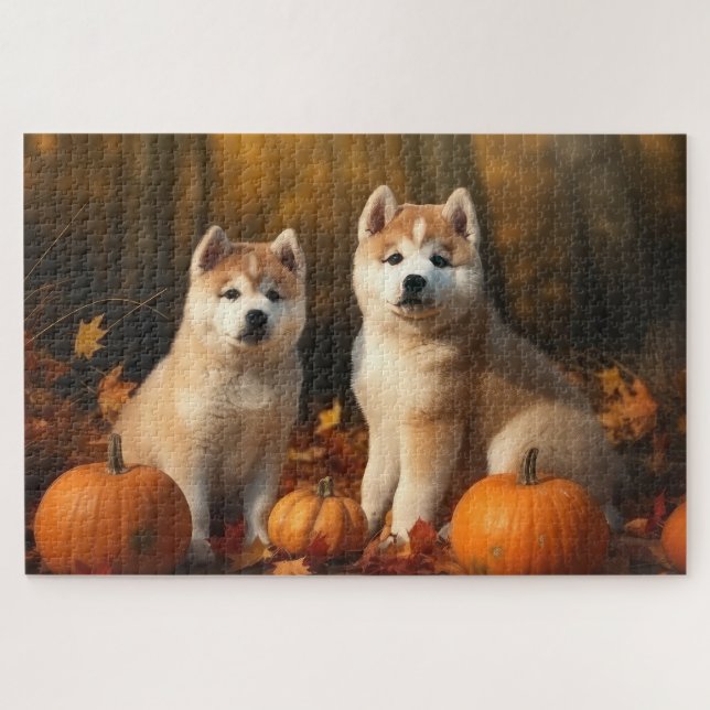 Puzzle Akita Puppy Citrouille d'automne (Horizontal)