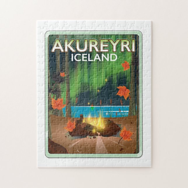 Puzzle Akureyri Islande affiche voyage (Vertical)