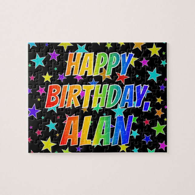 Puzzle "ALAN" Prénom, amusant "HEUREUX ANNIVERSAIRE" (Horizontal)