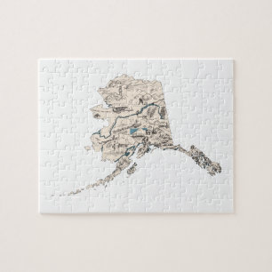 Puzzle Alaska Shaped Alaskan Vintage Picture Map
