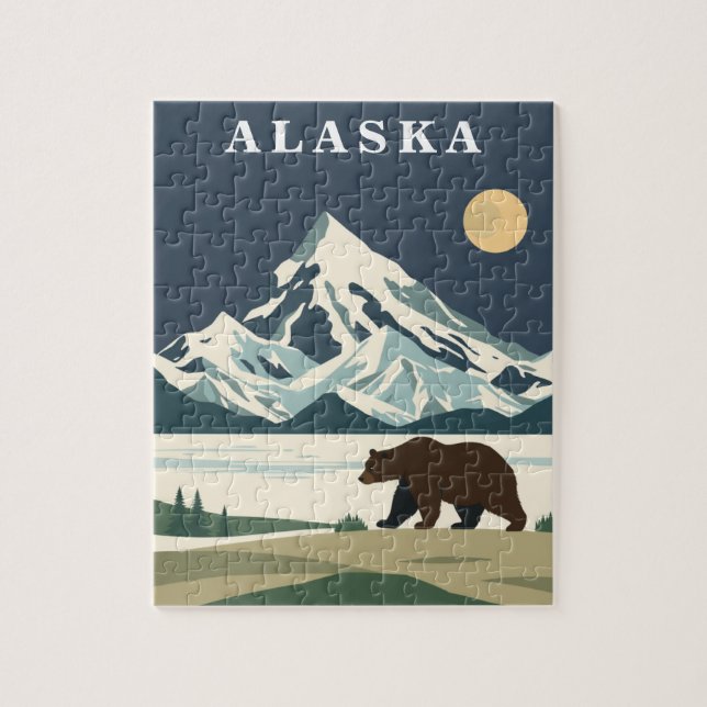 Puzzle Alaska Vintage Travel Grizzly Bear (Vertical)