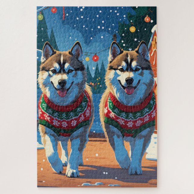 Puzzle Alaskan Malamute Dogs Christmas Snow Holiday  (Vertical)