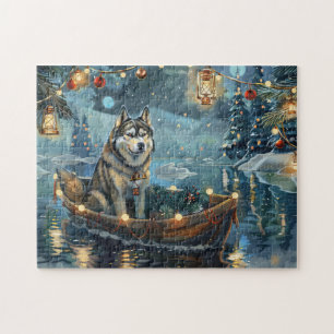 Puzzle Alaskan Malamute Noël Festive Voyage