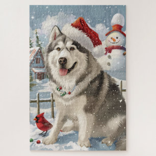 Puzzle Alaskien Malamute Chien hiver Merveilles de Noël
