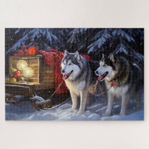Puzzle Alaskien Malamute Snowy Sleigh Ride Noël