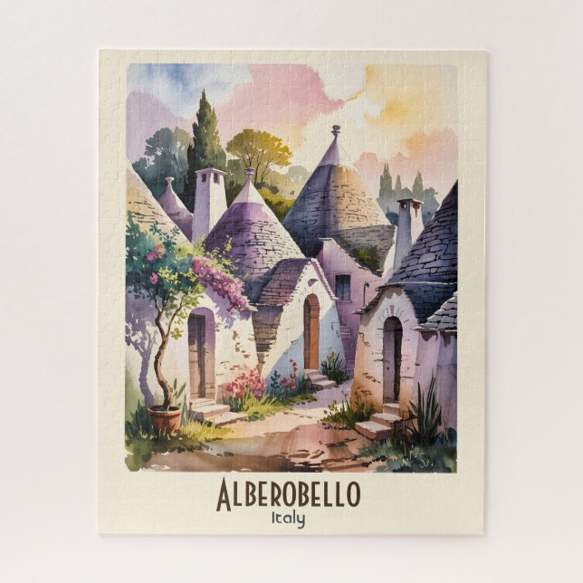 Puzzle Alberobello Italy Trulli Watercolor Custom Text (Vertical)