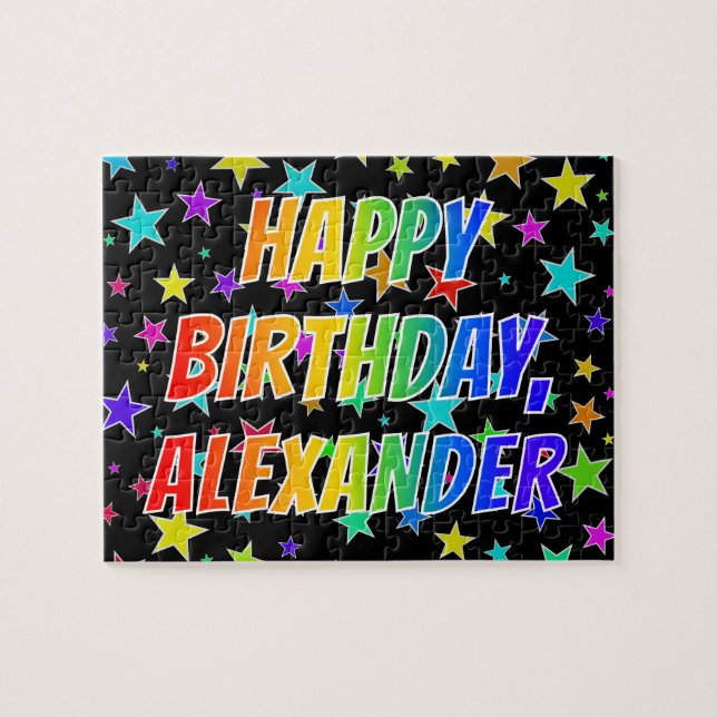 Puzzle "ALEXANDER" Prénom, amusant "HEUREUX ANNIVERSAIRE" (Horizontal)