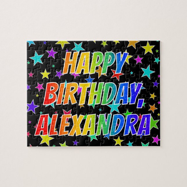 Puzzle "ALEXANDRA" Prénom, Amusant "HEUREUX ANNIVERSAIRE" (Horizontal)