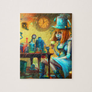 Puzzle Alice Steampunk créant des potions dans un laborat