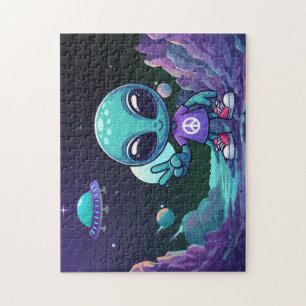 Puzzle Alien de paix mignon et vaisseau spatial