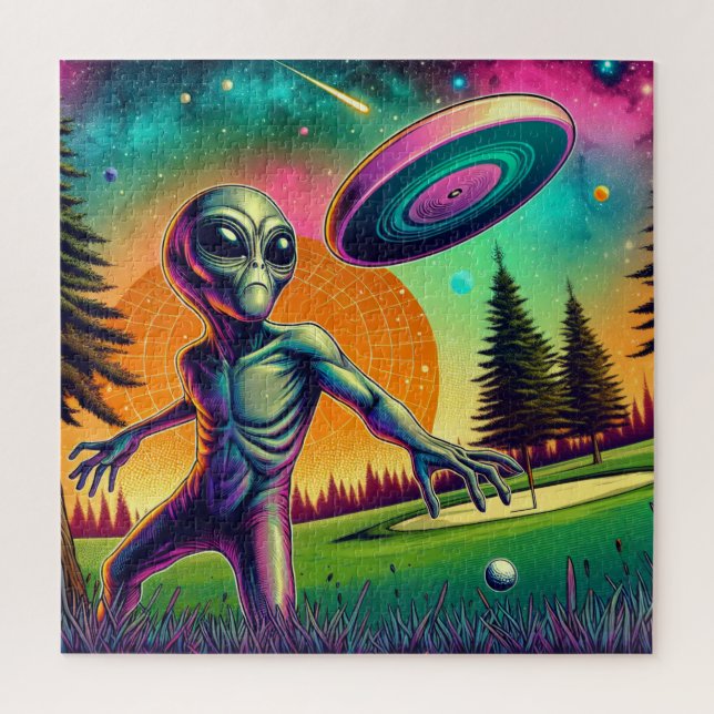 Puzzle Alien Disc Golf avec Planet Background (Vertical)