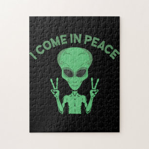 Puzzle Alien Vert Je Viens En Paix OVNI Extraterrestre