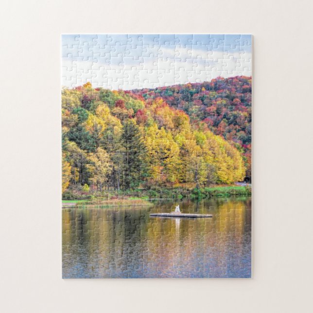 Puzzle Allegany State Park NY Lake en automne (Vertical)