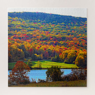 Puzzle Allegany State Park NY Lake en automne Abstrait