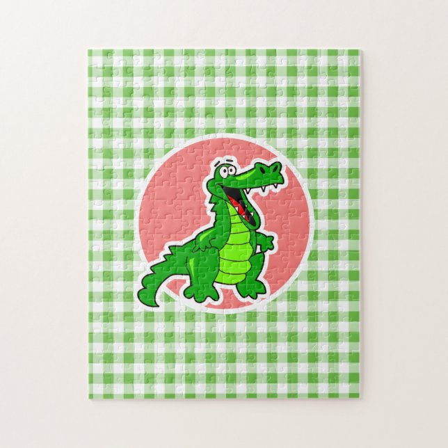 Puzzle Alligator mignon ; Guingan vert (Vertical)