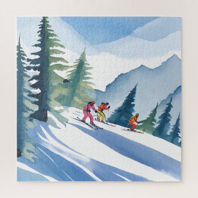 Puzzle Allons faire du ski | Aquarelle d'hiver (Vertical)