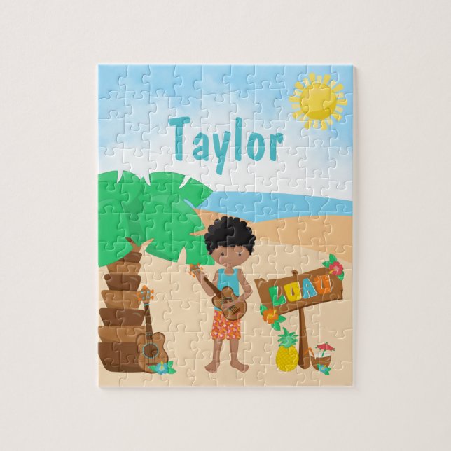 Puzzle Aloha Luau Beach African American Boy Jigsaw Puzzl (Vertical)