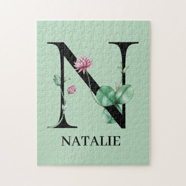 Puzzle Alphabet Floral Personnalisé N Monogramme (Vertical)