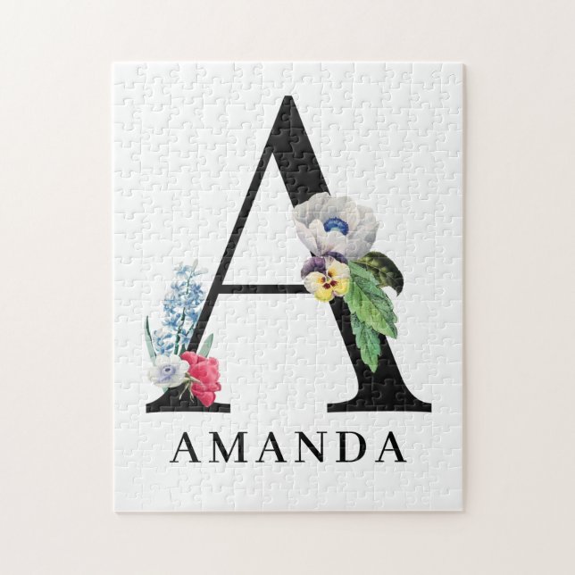 Puzzle Alphabet Floral Personnalisé Un Monogramme (Vertical)