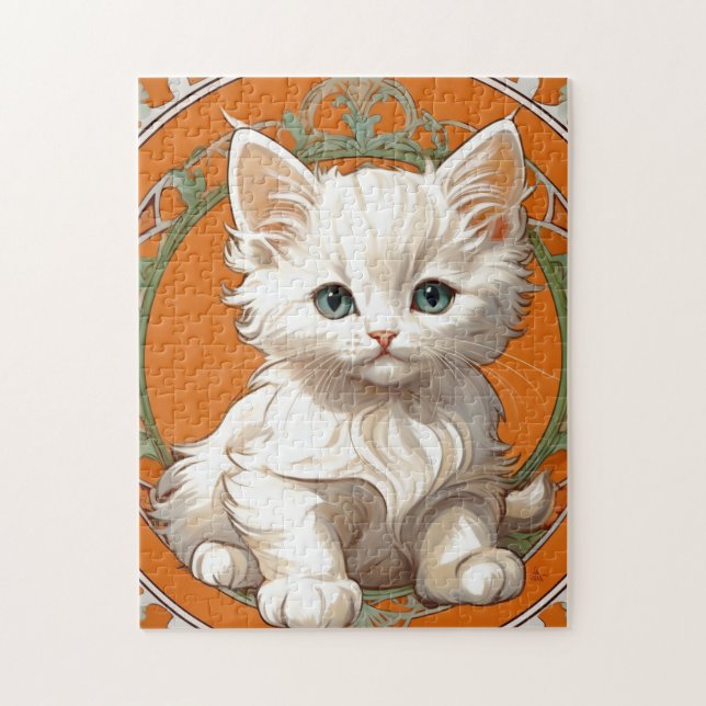 Puzzle Alphonse Mucha Art Nouveau Kitten blanc (Vertical)