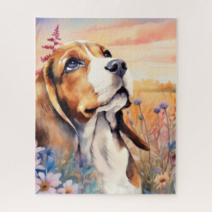 Puzzle Amateur de Beagle avec Prairie de Fleurs Sauvages