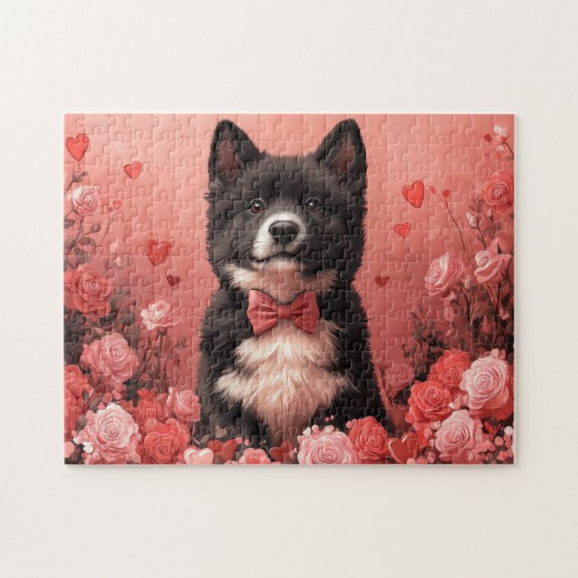 Puzzle American Akita avec Rose - Saint Valentin (Horizontal)