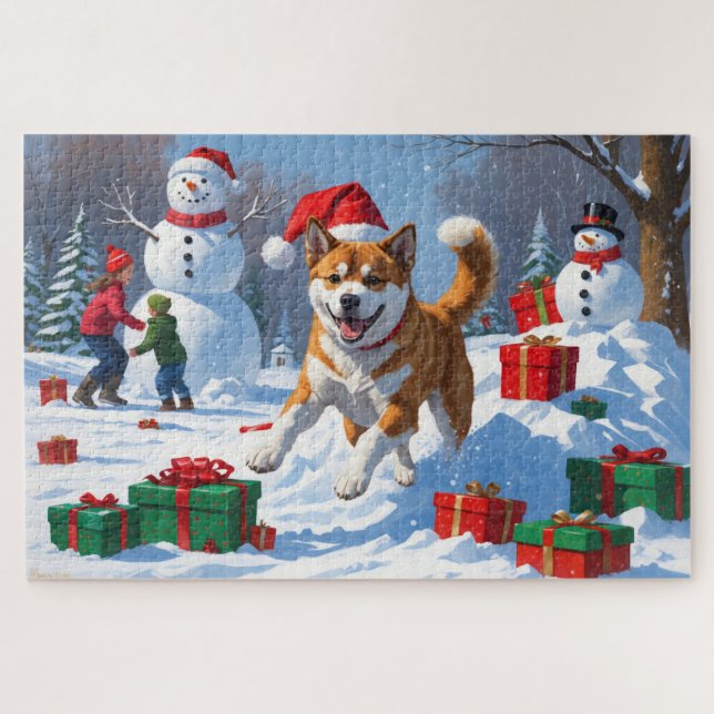 Puzzle American Akita Noël Festival scène de neige (Horizontal)