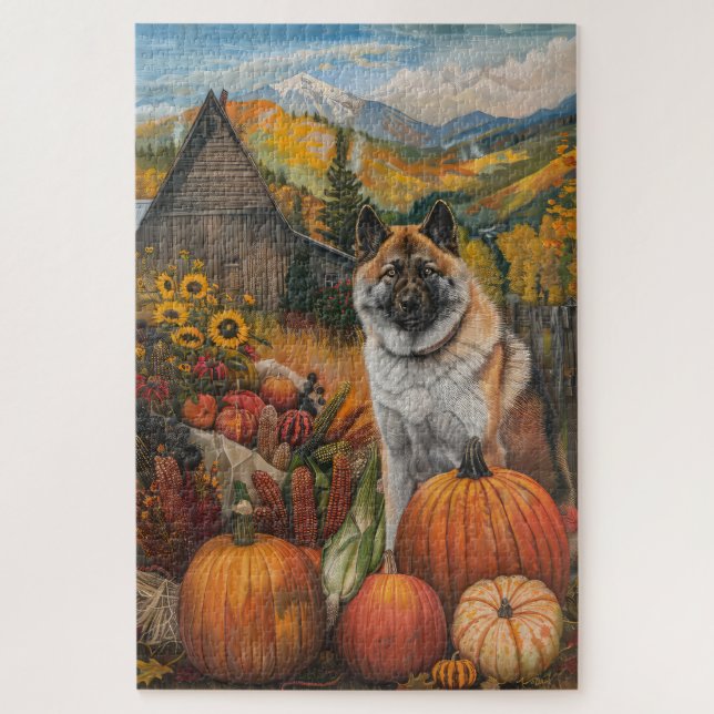 Puzzle American Akita récolte d'automne Thankgiving (Vertical)
