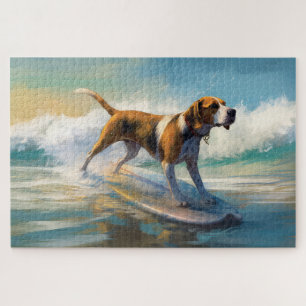 Puzzle American Engligh Foxhound Beach Surfing Paining