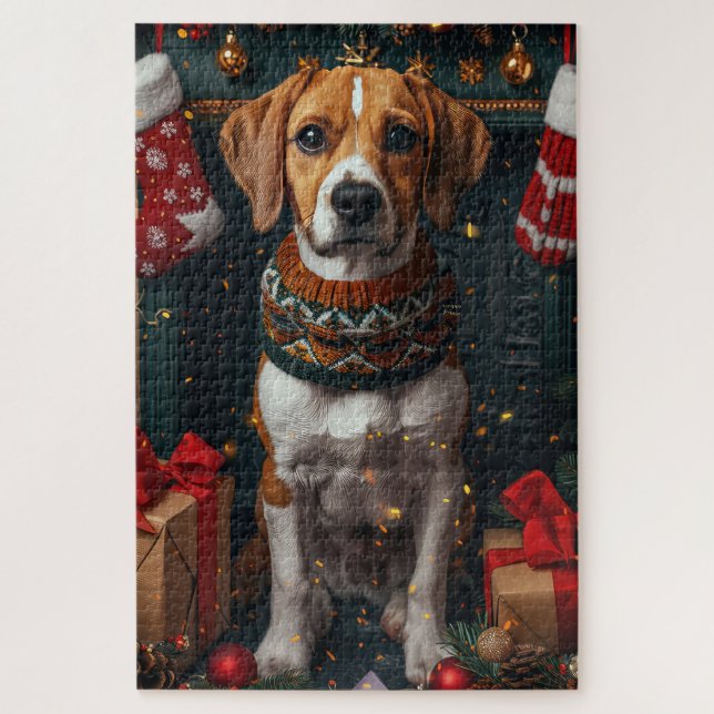 Puzzle American English Foxhound Avec Cadeaux De Noël (Vertical)