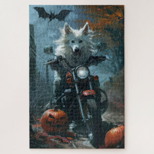 Puzzle American Eskimo équitation moto Halloween effrayan