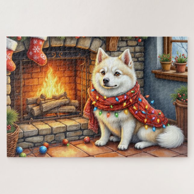 Puzzle American Eskimo Fireplace with Christmas Lights (Horizontal)