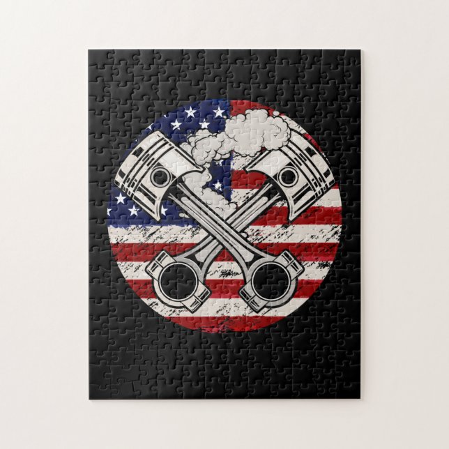Puzzle American Flag Piston Muscle Voiture Patriotique Vi (Vertical)