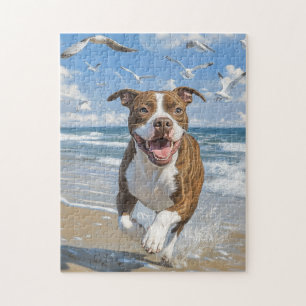 Puzzle American Pit Bull Terrier sur la plage