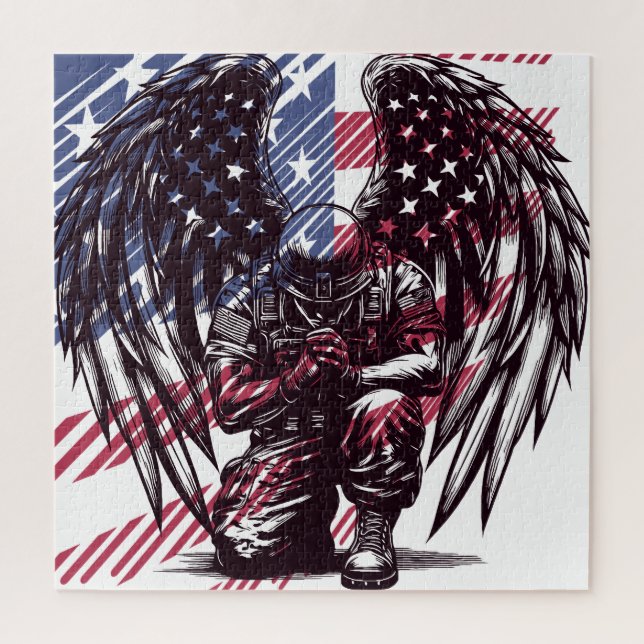 Puzzle American Soldier Angel Prier USA Drapeau Art (Vertical)