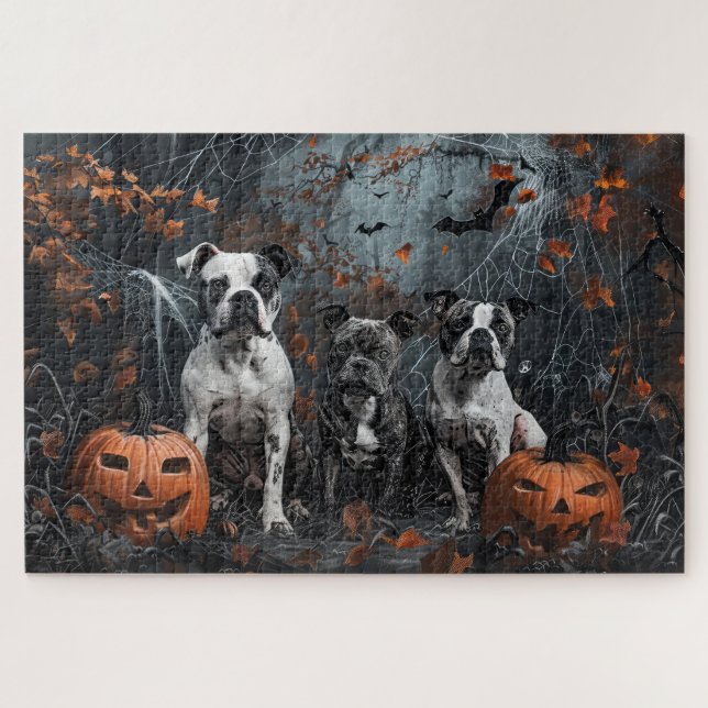 Puzzle American Staffordshire Chien de nuit d'Halloween (Horizontal)