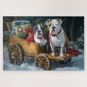 Puzzle American Staffordshire Snowy Sleigh Noël