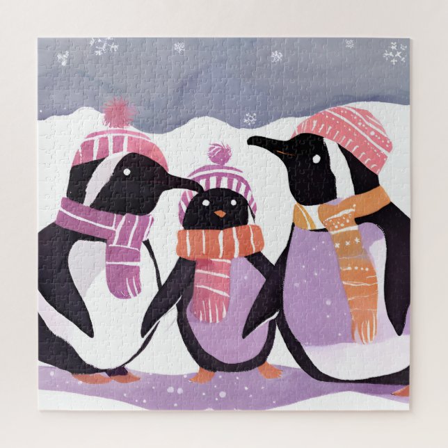 Puzzle Amis des pingouins de Noël | Aquarelle d'hiver (Vertical)